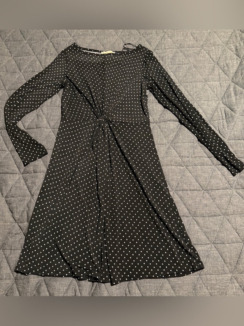 Michael Kors Black Polka Dot Long Sleeve Tie-Waist Dress